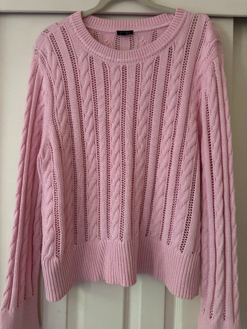Talbots Pink Open Knit Cable Crewneck Sweater Size XL
